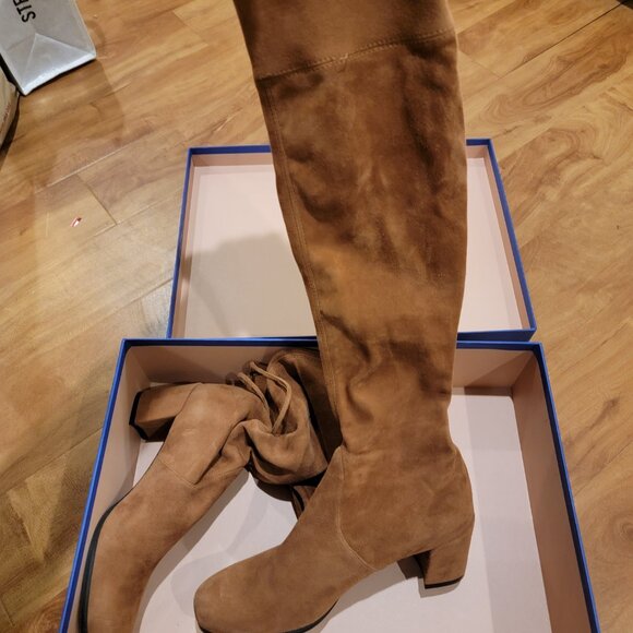 New STUART WEITZMAN Hinterland Tan/Saddle Suede Block Heel Over The Knee Boot 9 - Picture 12 of 12